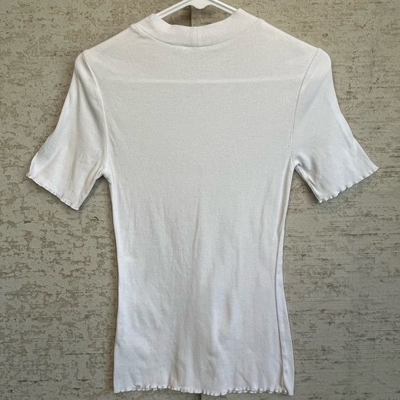 Intimately Free People White Short Sleeve Top Sz L Lettuce Hem Split Cuff - Picture 8 of 13